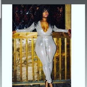 Silver Sequin Fashion Nova jumpsuit